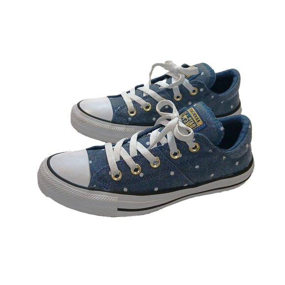 Women's Converse Madison Ox 6 Denim Blue Padded Collar Polka Dot Chuck Shoes - Picture 4 of 14